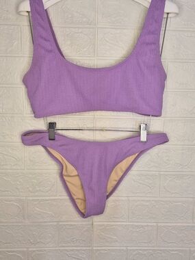 Unbranded 2 Piece Hi- rise fit Cheeky Ribbed Purple Nude Lined Bikini Size M